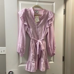 FRNCH brand dress, pink and white with tie belt.